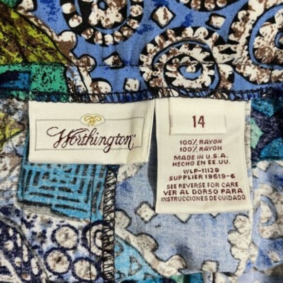 Worthington Vintage Maxi Skirt Abstract‎ Batik Pleated Rayon 90s USA Size 14 - Picture 6 of 6